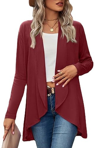 Heynino Women's Lightweight Jacket Long Sleeve Open Front Casual Loose Plain Cardigan Outwear