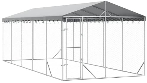 vidaXL Hundgård med tak silver 3x7,5x2,5 m galvaniserat stål, hundbur, hundinhägnad, lekhage för hundar, hundburar, djurinhägnad, lekhagar för hundar