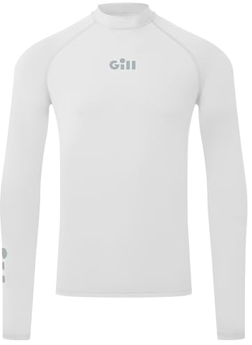 Gill Mens ZenZero Rash Guard Vest Top - Long Sleeve with 50+ UPF Sun Protection for Watersport (White, M)