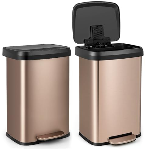 GIANTEX Poubelle Cuisine 50 Litres avec Couvercle, Poubelle à Pédale avec Compartiment Désodorisant, Poubelle Rectangulaire en Acier Inoxydable, pour Bureau, Cuisine, Salon, Salle de Bain (Or Rose)
