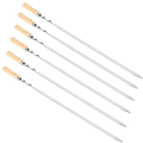 Kisangel 6St Outdoor-Zubehör Metallspieße zum Grillen Betonformen Grillstab mit Holzgriff Picknick-Spieße schaschlikspieße Grillgabeln Bratstäbchen draussen Grillwerkzeug Steak Hölzern