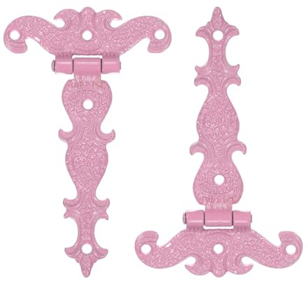 sourcing map 3.5 Inch Door Tee Hinge, 2Pcs T-Strap Hinges Retro Decorative Hinge for Wooden Fences Yard Doors Barn Gate Wooden Box, Pink