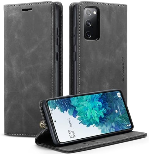 CaseMe für Samsung Galaxy S20 FE Hülle, Magnet Leder Klapphülle Stoßfest | Retro PU Leder, 2 Kartenfach, Standfunktion, Schutzhülle, Flip Case, Handyhülle für Galaxy S20 FE 6,5'', Grau