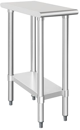 HARDURA Tavolo in acciaio inox 61 x 30 cm con ripiano inferiore e gambe zincate NSF resistente tavolo da lavoro per la preparazione commerciale per ristoranti, cucina, casa e hotel