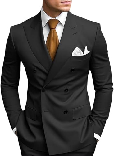HANBANGWEI Black Suits for Men Slim Fit Mens 2 Piece Double Breasted Suit Tuxedo Blazer and Pants for Wedding Prom Homecoming Party, L