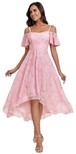 Ever-Pretty Robe d'Invité de Mariée Au Genou Manches Courtes High Low Bretelles Chic Violet Clair Rose 38