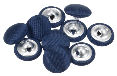 HARFINGTON 10pcs 20L Fabric Cloth Covered Button 12.5mm Round Metal Shank Sewing Buttons for Suits Dress Blouses Sweaters, Dark Blue