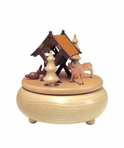 Rudolphs Schatzkiste Spieldose Futterkrippe mit Rehen BxHxT 13x21x13cm NEU Spieluhr Spielwerk Melodie Musik Dose Figur Seiffen Erzgebirge Holz Dekoration Weihnachten