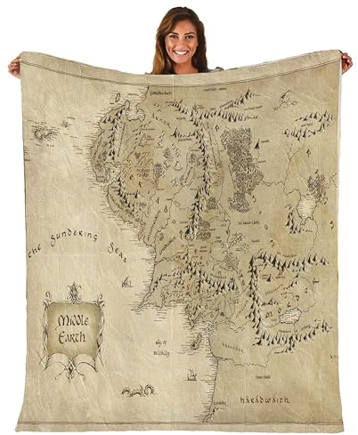 KRISIN Mittelerde-Karten-Decke, Flanell-Fleece, superweich, bequem, Bettüberwurf, Decken, leicht, Steppdecke, Sofabezug, Camping, Reisen, Teppich, P2, 150 x 200 cm