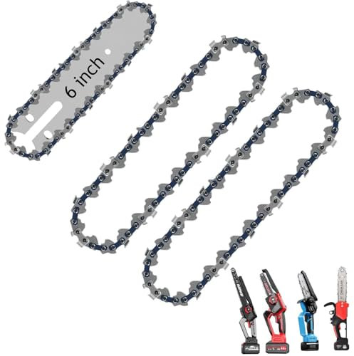 Lot de 2 Chaînes de Tronçonneuse, Chaîne de Remplacement, Chaine Tronconneuse de 6 Pouces avec Guide, Chaîne de Tronçonneuse, Compatible avec Toutes Les Mini Tronçonneuses