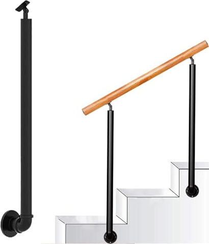 Stair Railing Post Fit 2 or 4 Steps Transitional Handrails for Front Porch Steps, 1 Adjustable Angle Wrought Iron Post and Screws, Side-Mounted Baluster Column(95cm(37.4in))