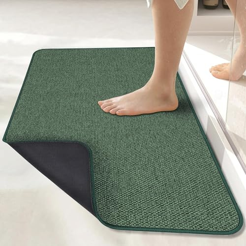 Alfombra de baño, ultra fina, de goma, antideslizante, de secado rápido, lavable a máquina, pelo bajo, absorbente, para ducha exterior, fregadero, accesorios de decoración del hogar, color verde, 1