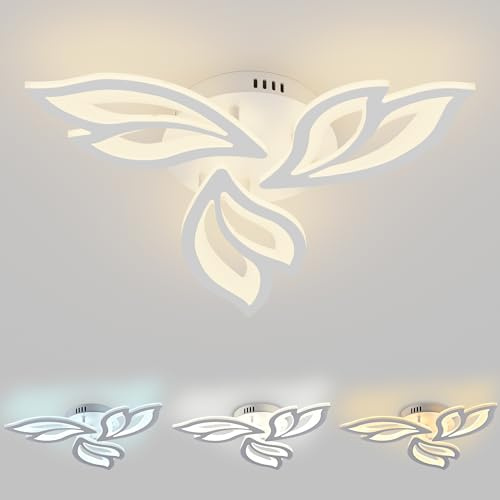 SUBTLETY 60W LED Deckenleuchten Blätter-Form Deckenlampe mit Fernbedienung 2800K-6500K Dimmbare Wohnzimmerlampe IP44 Energie Sparen Deckenbeleuchtung für Küchen Bad Schlafzimmer
