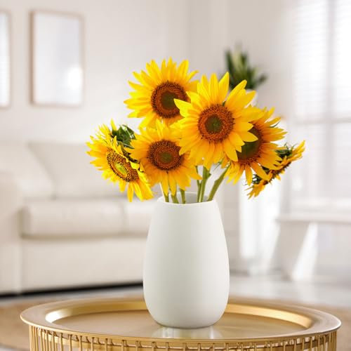 RANJIMA Keramik Vase Weiß, Blumenvase Keramik Vasen Deko Modern, Runde Matte Vasen für Pampasgras, Tischvase Bauernhaus Tischregal Boho Deko, Vase 17cm Hoch für Büro,Wohnzimmer,Schlafzimmer,Tischdeko