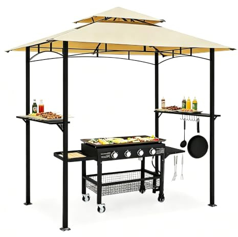 UNIONLINE Grillpavillon 2,4×1,5m, Grillüberdachung für Außengrill, Beige