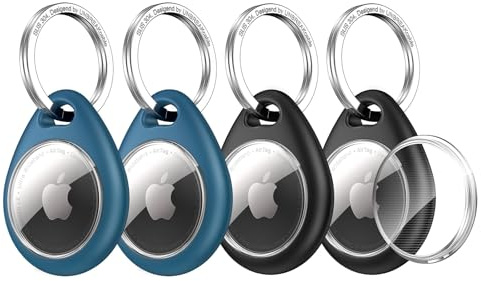 UNBREAKcable Schutzhülle für AirTag (1. & 2. Generation), 360° TPU Vollschutz Schlüsselanhänger mit 304 Edelstahl Schlüsselring, Kratzfeste Ausführung für Schlüssel, Koffer und Taschen [4er Set]