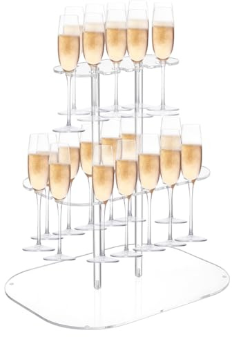 NBEADS 2-Tier Champagne Display Holder Stand, Acrylic Drink Rack with 24 Slots Stemware Champagne Glasses Display Rack Cocktail Tree Stand for Bars Weddings, Christmas, Birthday Parties, 40x30x40cm