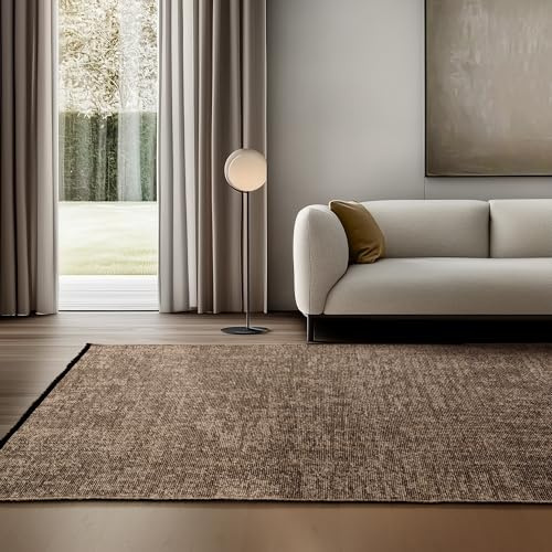 SIMPEX Tappeto in Cotone Chenille Marrone 160x230 cm Lavabile, Stile Boho, Antiscivolo e Morbido, Pelo Corto, Monocromatico Mélange, Per Soggiorno, Camera, Ufficio e Cucina