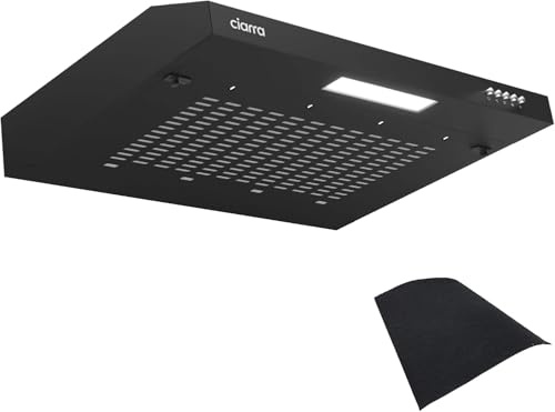CIARRA AWB6903 Hotte aspirante 60 cm, sous-meuble et murale, 3 vitesses, filtre métallique, double mode, noir mat, installation facile