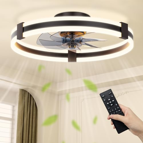 NIORSUN 50CM LED Ceiling Fans with Lights,Ceiling Fan Light with APP Remote,6 Speeds Modern Bedroom Fan Ceiling Light Quiet Dimmable, Small Smart Ceiling Fan Light for Living Room（Black