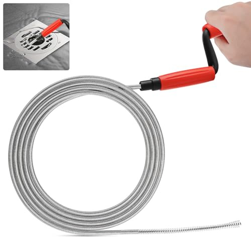 Rohrreinigungswellen, 5 Meter langer Spiralabflussreiniger mit Bohrer, manuelle Bedienung, geeignet für Waschbecken, Badewannen, Toiletten und Duschräume