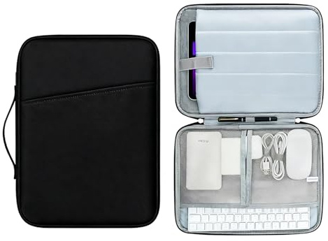 Custodia Tablet 13 Pollici con Tasche, Borsa Protettiva Compatibile iPad Pro 13 M4/Air 13 M2 2024, iPad Pro 12.9, Galaxy Tab S10+/S9 FE+, Surface Pro 12-13, Nero
