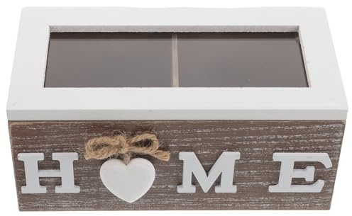 HEALEEP Boîte de rangement en bois pour thé avec séparateurs - Organisateur de bijoux vintage - Support de sachet de thé rétro - Conteneurs de rangement pour condiments et café