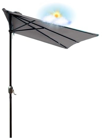 Ombrellone da giardino 2,5 m, semicircolare, ovale, con manovella, impermeabile, ricambio a 5 bracci, parasole rettangolare per esterni, montaggio a parete, senza base necessaria