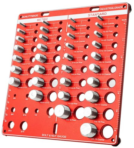 Qusedwey Controllore Filettatura, 42 Controllore Filettatura e Bulloni, Misuratore Filettatura e Dimensioni Bulloni, Calibro Identificativo Bulloni e