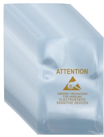 sourcing map 100 Pcs Anti Static Bags 2.4 x 3.5 Open Top ESD Shielding Bag with Labels for Hard Drive HDD SSD Electronic Device Motherboards, Silver Gray