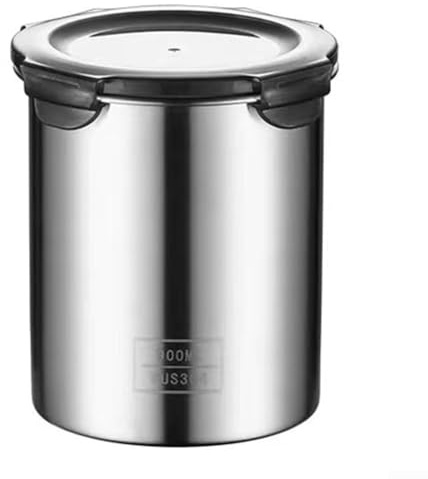Contenitore ermetico per alimenti in acciaio inox con chiusura sottovuoto e morsetto di bloccaggio per conservare caffè, zucchero, spezie e altri alimenti secchi (900 ml)