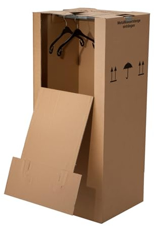 BB-Verpackungen 9x Kleiderbox MAXI 612 x 522 x 1370 mm 2-wellig (9 Stück) - großer Kleiderkarton mit Metallstange, Grifflöcher und bis 60kg Traglast