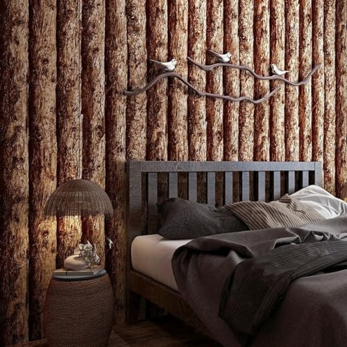 ESSMOKO Papier Peint 3D rétro en PVC imitation écorce de bois imperméable pour restaurant café hôtel décoration marron 53 * 950cm