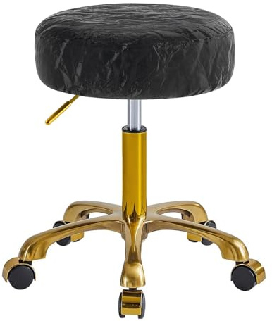 XCRFKGW Rollhocker Gold Hocker mit Rollen, Roll Stuhl Höhenverstellbar, PU Leder Gletscher Muster Schminkhocker, Drehhocker für Salon Spa und Haushalt, Belastbar 400lbs (Schwarz, ohne Rückenlehne)