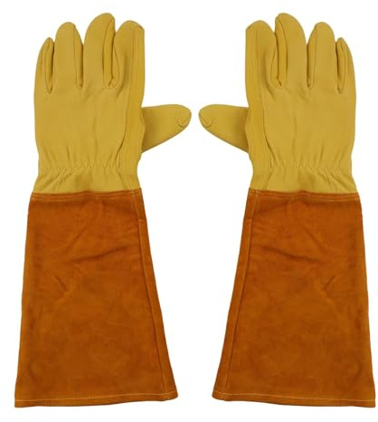 FUANA Gants de jardinage anti-épines en cuir de vache pour élagage, protection complète des bras avec design gantelet, compatibles avec la manipulation des roses et des cactus, taille S M