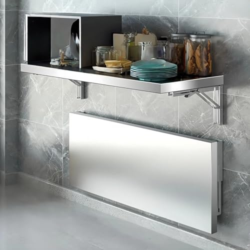 304 rostfritt stål väggmonterad hopfällbar mikrovågsugnsställ platsbesparande flytande skrivbord arbetsstation för husvagn kök tvätt silver 90 x 40 cm (35 x 16 tum)