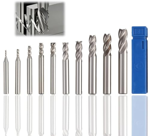 10 Stück HSS Schaftfräser, für CNC Drehmaschine, 2-12 mm, 4-Flöten Spiralfräser für Metallbearbeitung, Fräser Bits für Aluminium, Kunststoff, Holz, Gusseisen, Hochgeschwindigkeitsstahl Endmill Cutter