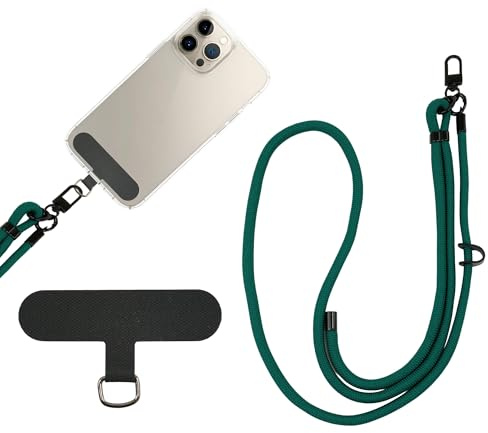 SINAKICO®️ Cuerda para movil | Cordón para Móvil Cuello + Parche Universal | Correa con Phone Strap | Cuerda Antipérdida para Colgar | Colgante Móvil y Llaves (VerdeBotella)