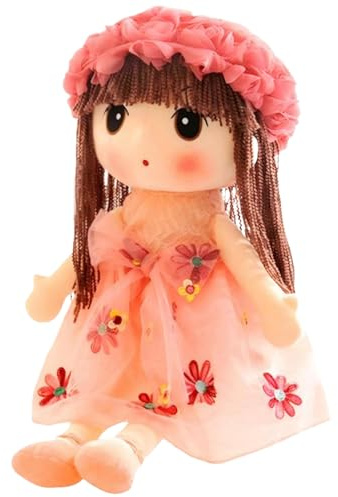 Bemonew 18-Zoll-Stoffpuppe für Mädchen, Plüschpuppe mit Blumenkleid, Hut und Langen Haaren