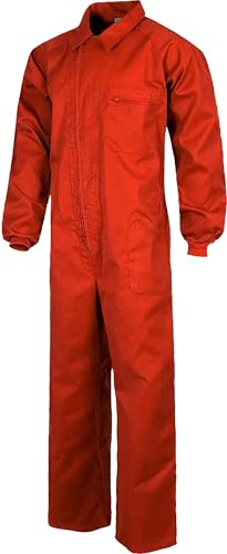 WORKTEAM Buzo de Trabajo Estilo Italiano con Cuello Camisero, Cremallera Doble Tirador, Multibolsillos y Espalda Elástica. Unisex Rojo 66