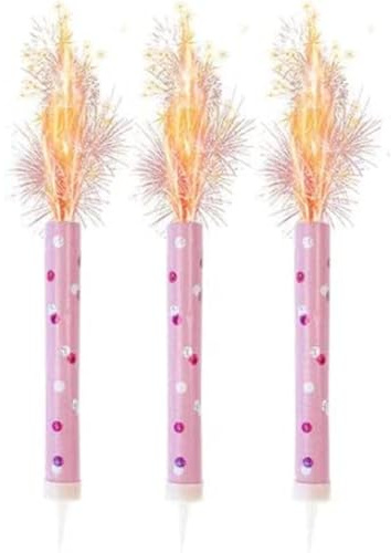 3PK ICE Fountains Premium Cake Sparklers for Birthdays, Weddings, Baby Showers & Parties Safe, Long-Lasting, Indoor & Outdoor Celebration Candles (Pink)