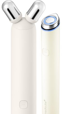 medicube Mini Booster Pro Plus Face Roller Device Set | 2-in-1 Massage & Skincare Device | Jawline Care & Depuffing | Face & Body Massager with 3 Vibration Modes | Korean Facial Device, Beige