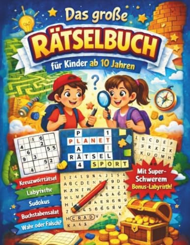 Das große Rätselbuch für Kinder ab 10 Jahren: Knifflige Labyrinthe, Buchstabensalat, Kreuzworträtsel, Sudokus und viele spannende Denkaufgaben (Rätselspaß für clevere Kinder)