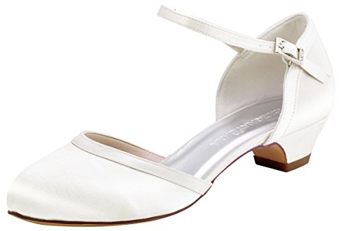Elegantpark HC1621 Chaussures Mariée Femmes Escarpins Petit Talon Bride Cheville Bout Fermé Soirée Chaussures de Mariage Ivoire EU 37