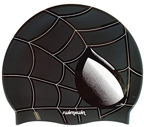 Swimxwin Badekappe/Bademütze Silikon Spider Schwarz| Schwimmkappe| Hoher Komfort und Sichtbarkeit | Italienischer Stil und Design