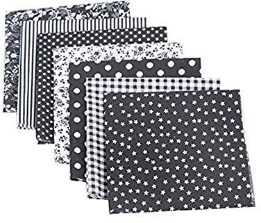 CULASIGN 7 Stück Patchwork Stoffe Blume Baumwollstoff Set Stoffpaket DIY Baumwolltuch Stoffreste Paket Stoffpakete (Schwarz,50 * 50cm)