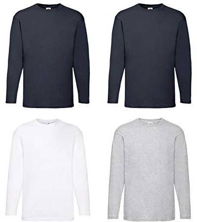 Fruit of The Loom - Maglietta a maniche lunghe, 4 pezzi, colori assortiti, L