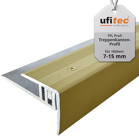 ufitec Profilsystem für Parkett- und Laminatböden - für Belagshöhen von 7-15 mm - viele Farben lieferbar (Treppenkantenprofil, Gold, 270 cm länge)