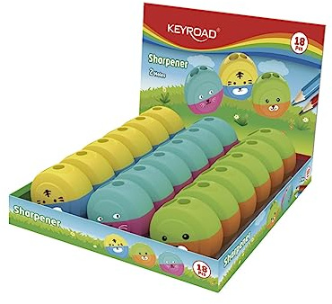 KEYROAD Ergonomischer Doppel-Anspitzer SPEEDY SNAIL / 18 Stück/Klingen aus Stahl/von Bleistiften und Buntstiften/Für Kindergarten Vorschule und Schule/Sharpener Spitzer