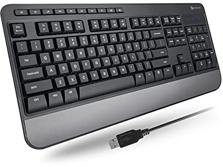 X9 Performance X9MEDIAPALM USB-A Wired Multimedia Keyboard - Full Size with Wrist Rest & 114 Quiet Keys - PC & Laptop Compatible - Office Use